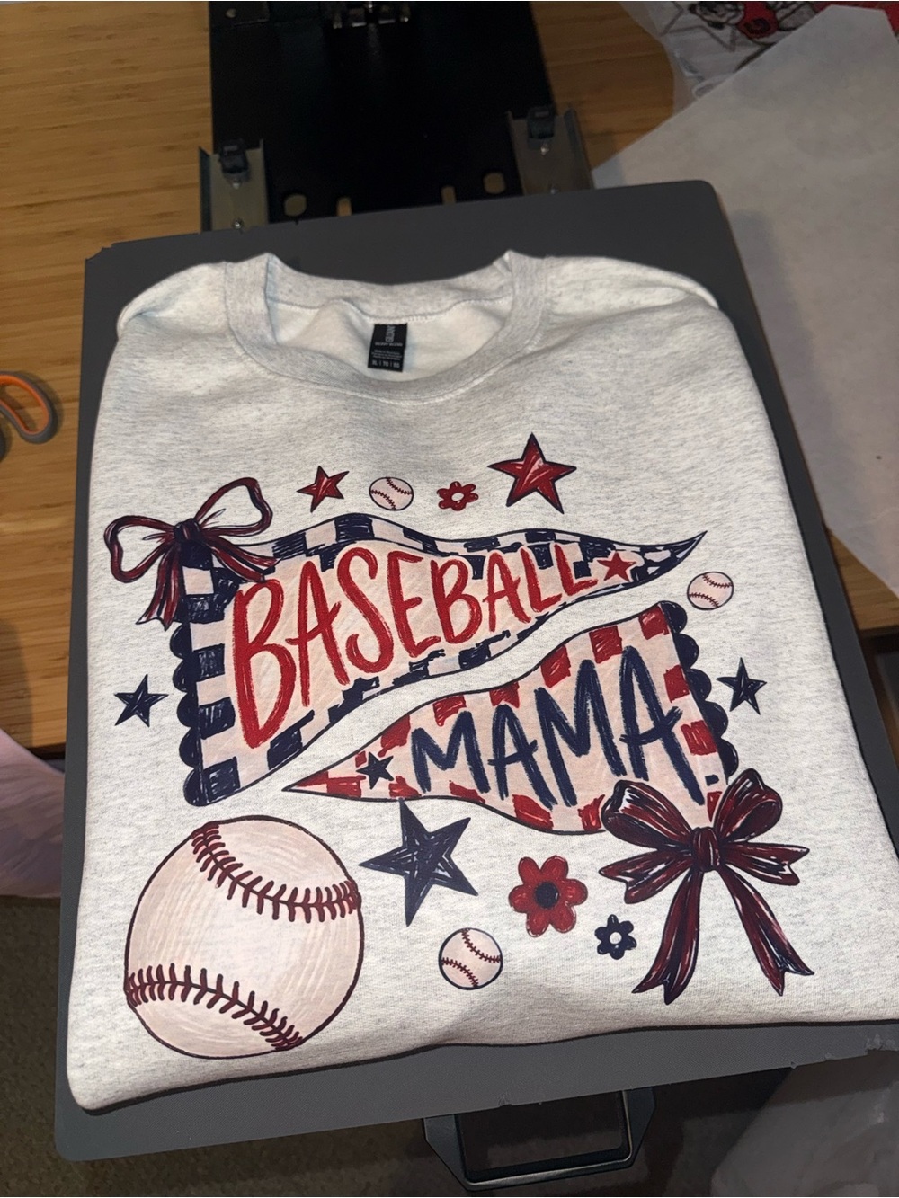Baseball Mama Sweatshirt - White with Red & Navy